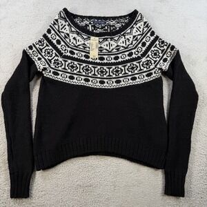 American Eagle Sweater Womens Small Black White Crop Fair Isle Knit Wool Blend